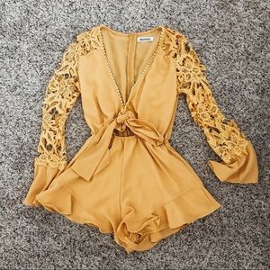 Yellow Lace Tie Front Princess Polly Romper